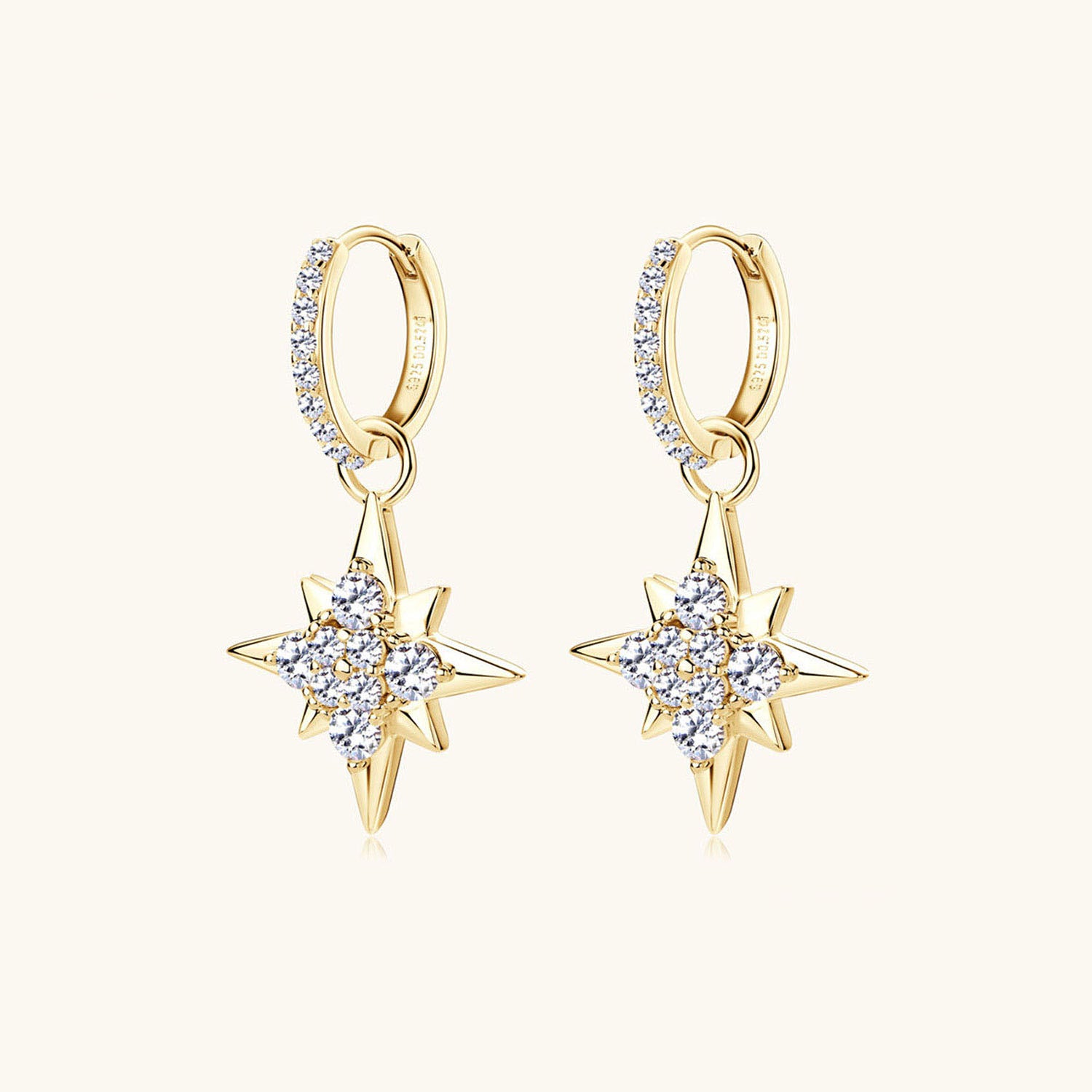 North Star Moissanite Drop Earrings - Gold