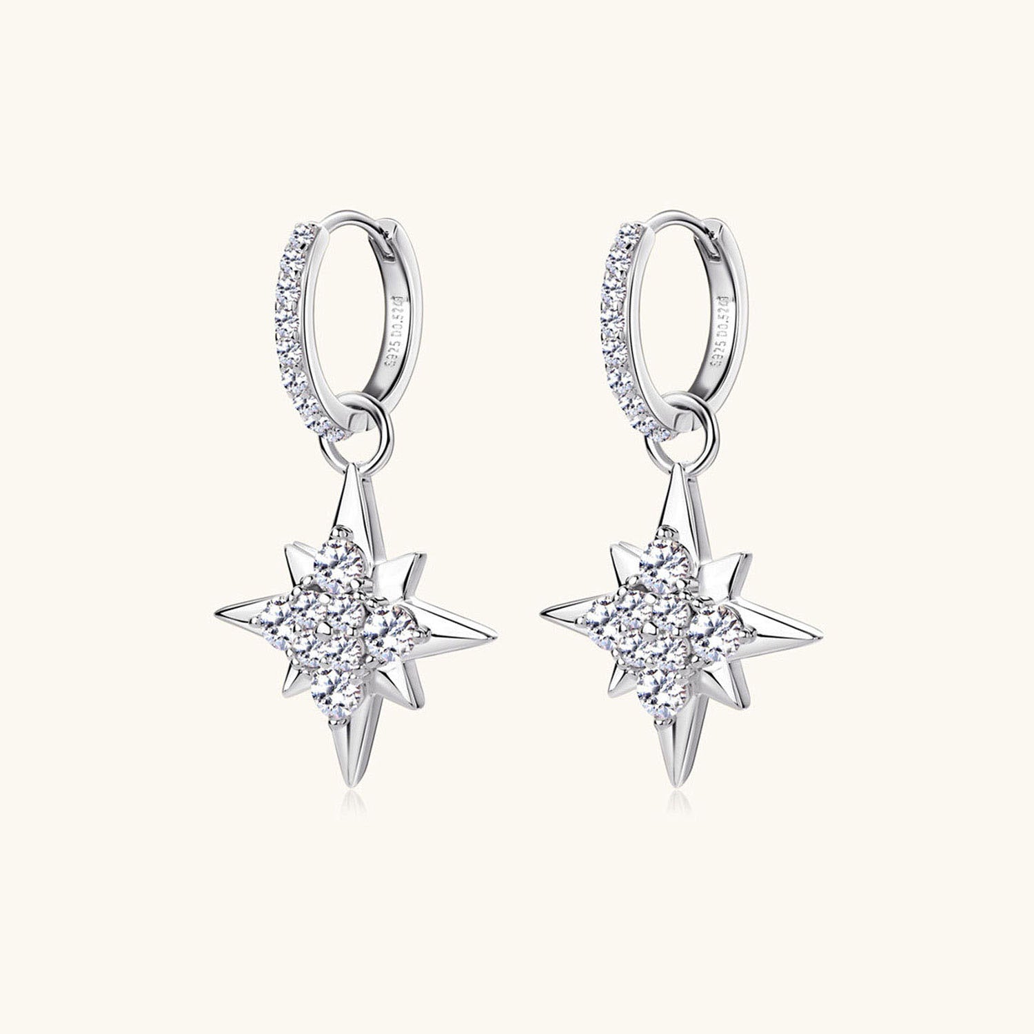 North Star Moissanite Drop Earrings - Silver