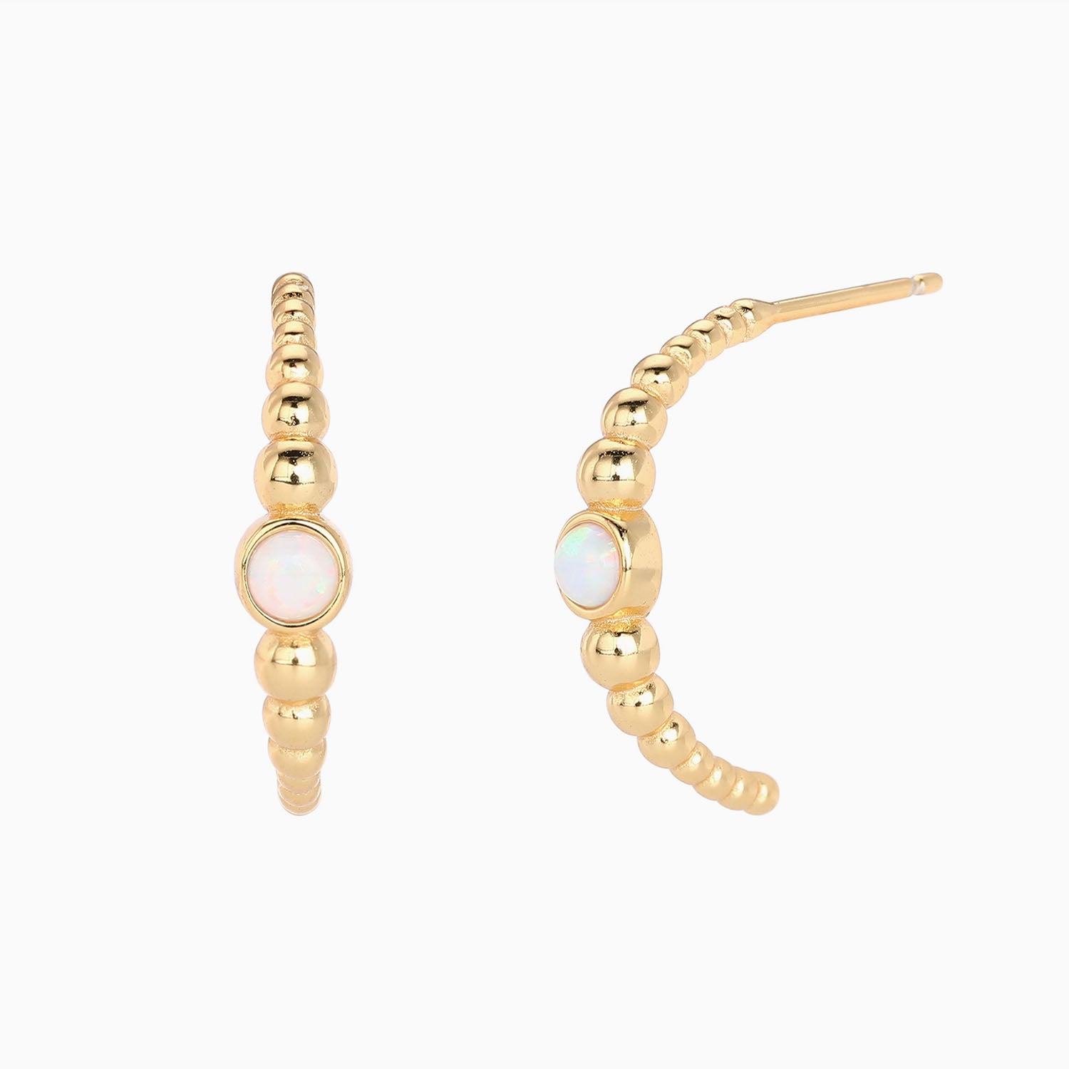 Opal Beaded C Hoop Earrings - Gold