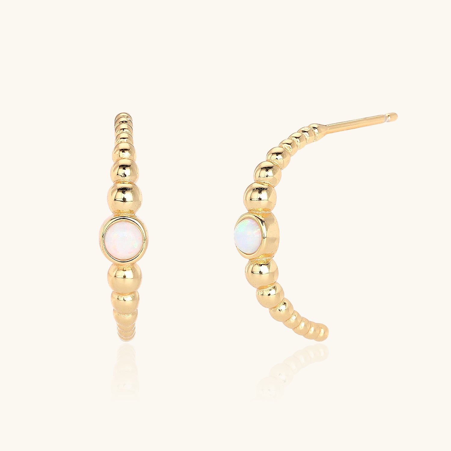 Opal Beaded C Hoop Earrings - Gold
