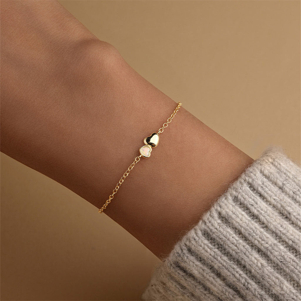 Opal Double Heart Bracelet - Gold