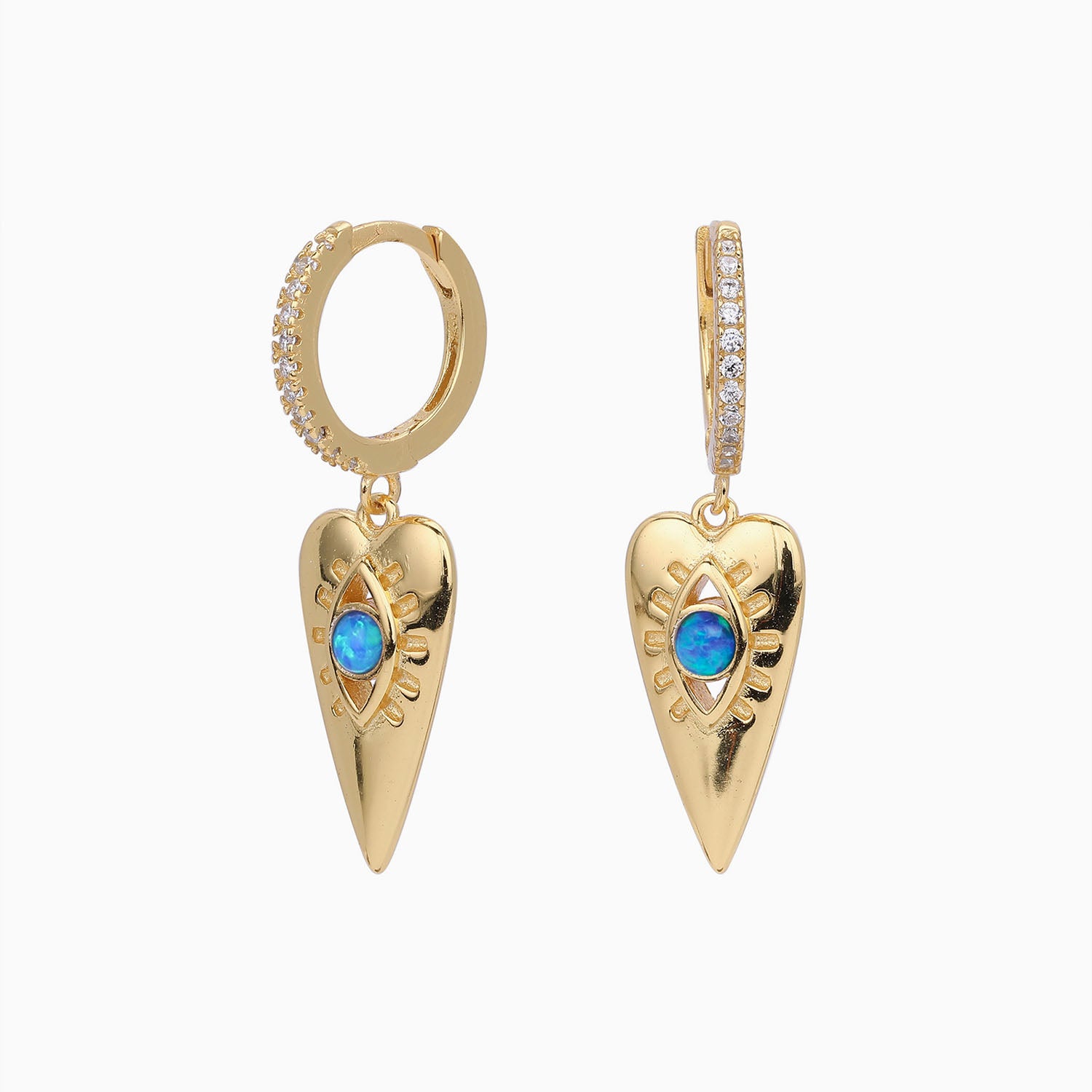 Opal Evil Eye Huggie Hoop Earrings - Gold