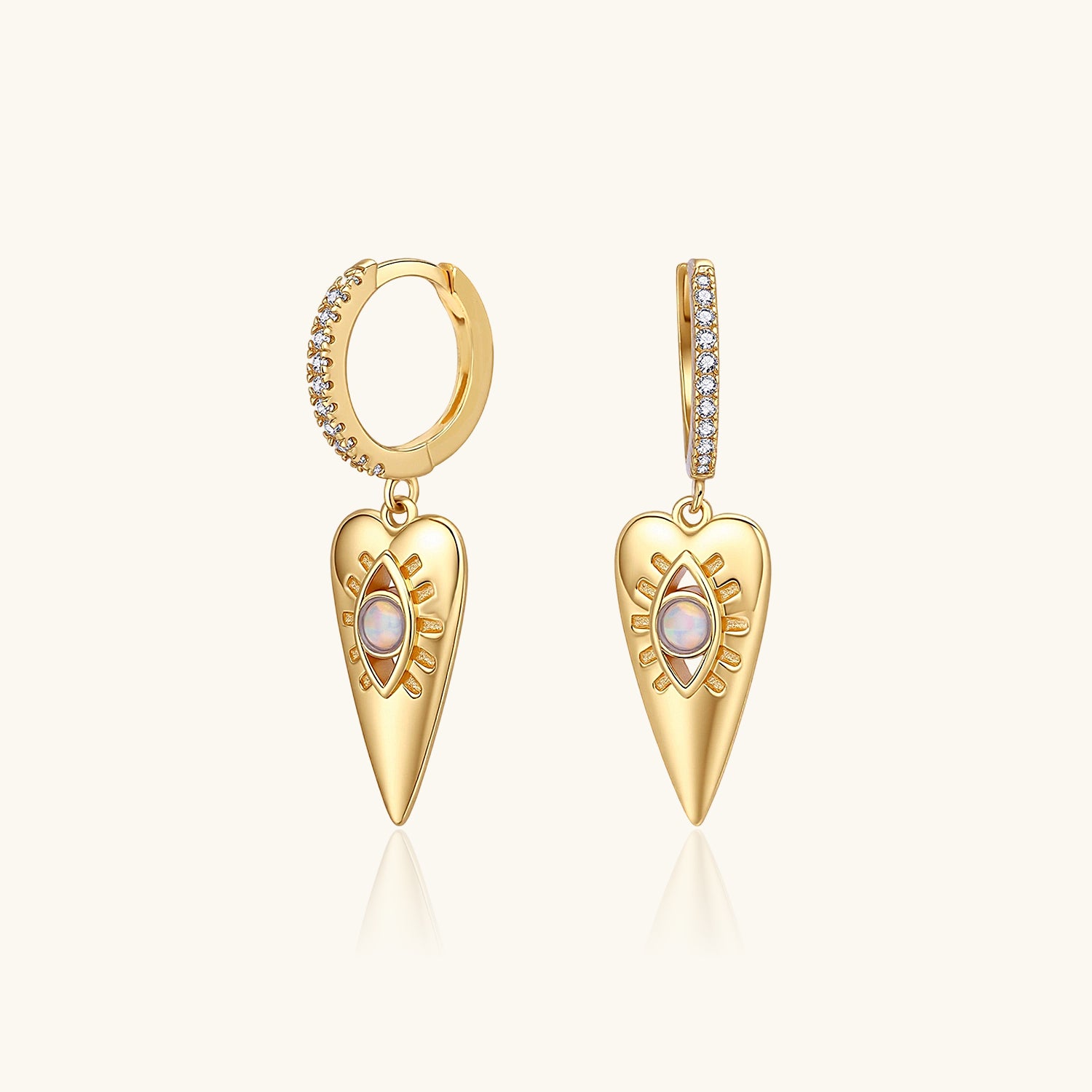 Opal Evil Eye Huggie Hoop Earrings - Gold