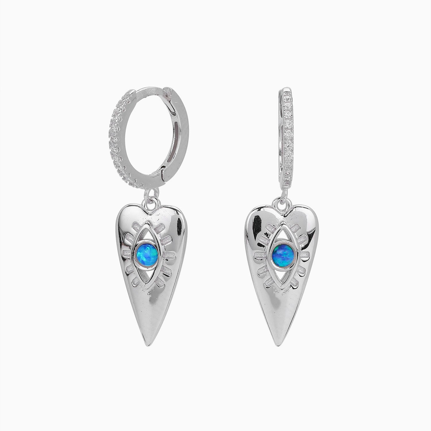 Opal Evil Eye Huggie Hoop Earrings - Silver