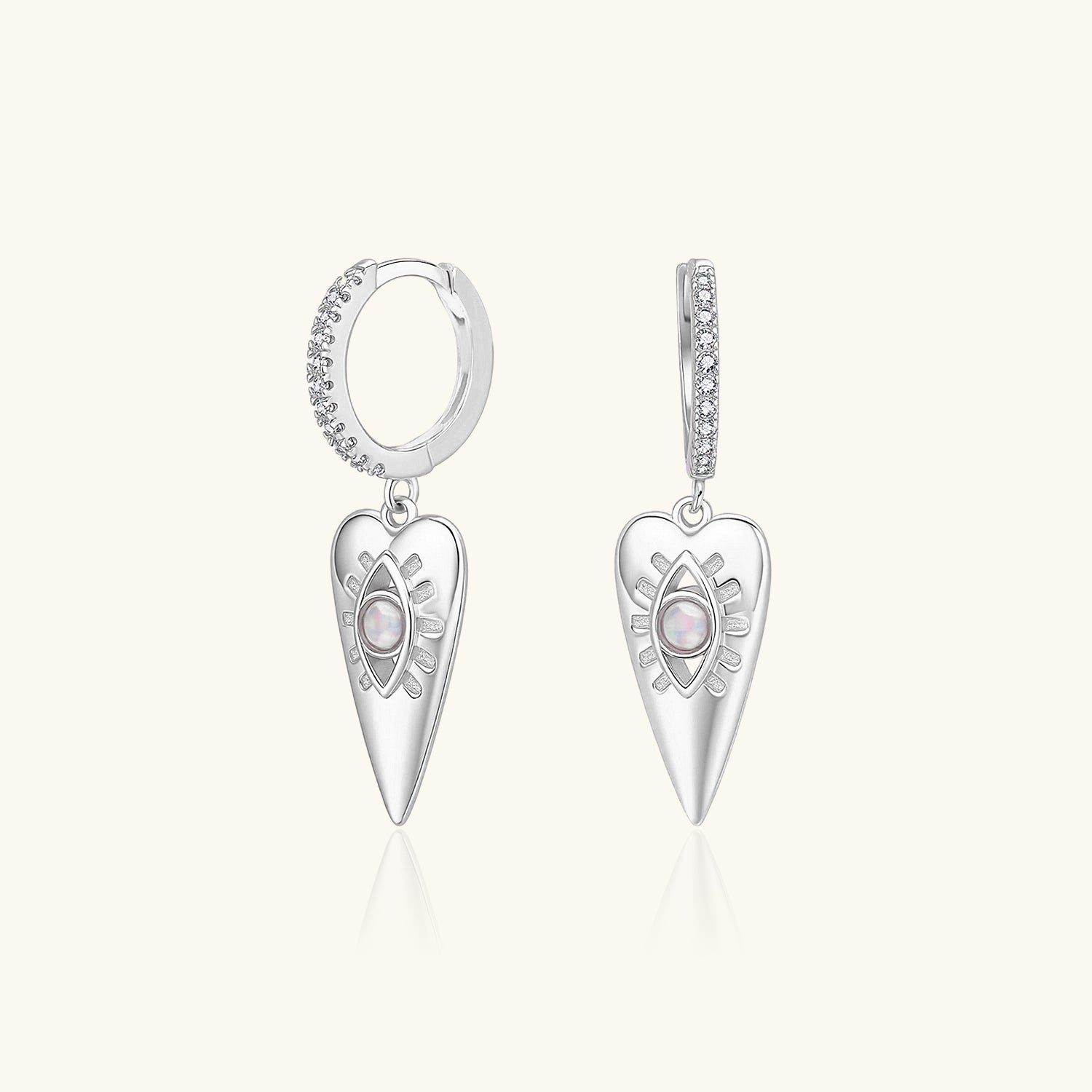 Opal Evil Eye Huggie Hoop Earrings - Silver