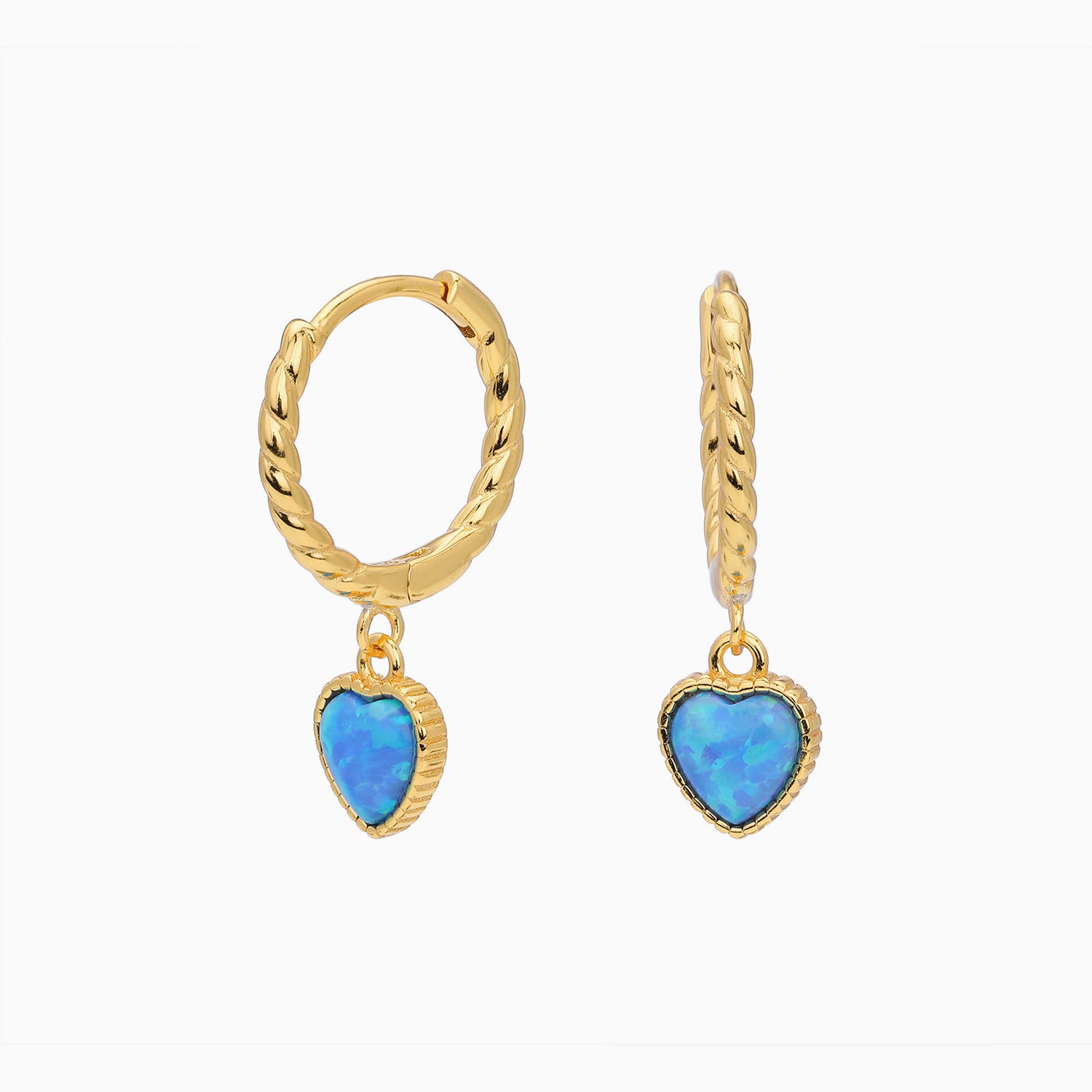 Opal Heart Twisted Drop Earrings - Gold