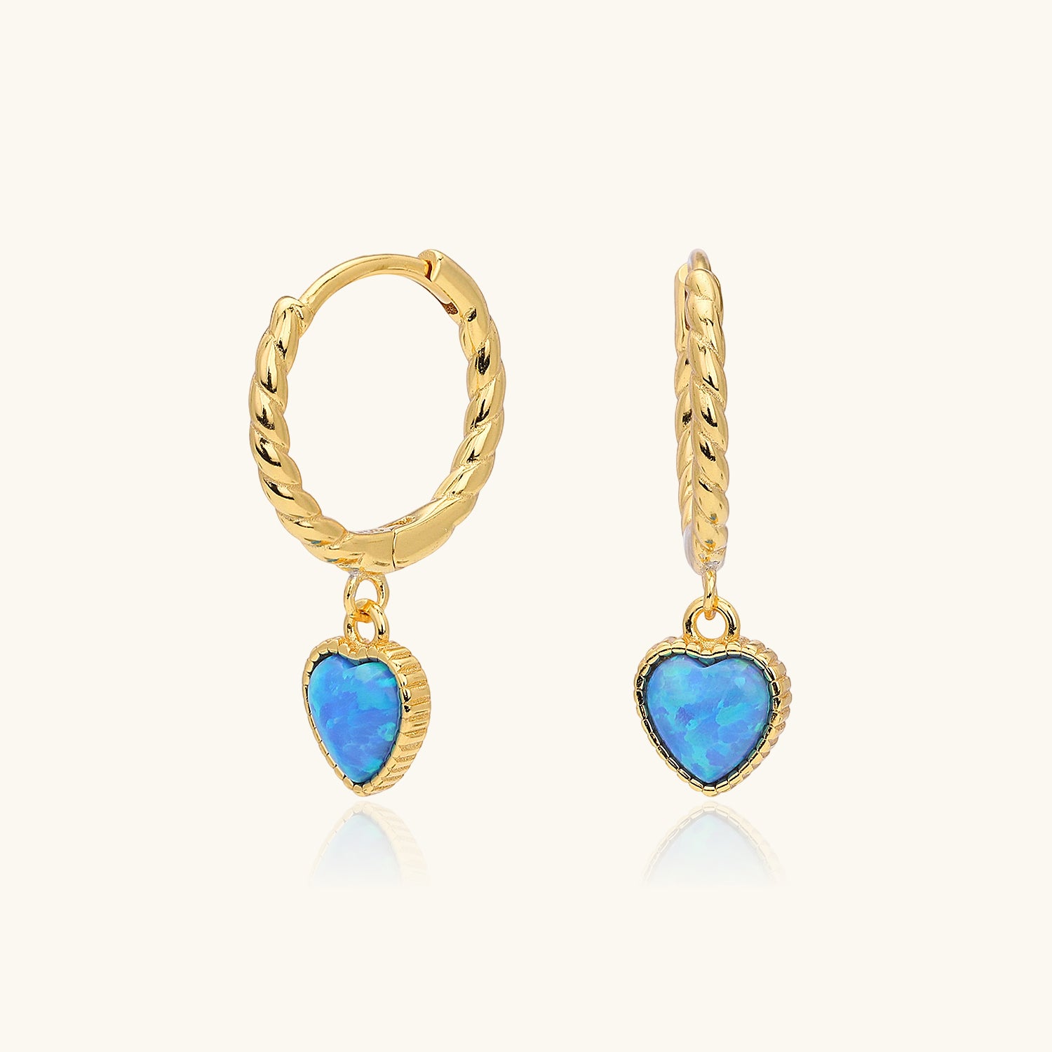 Opal Heart Twisted Drop Earrings - Gold
