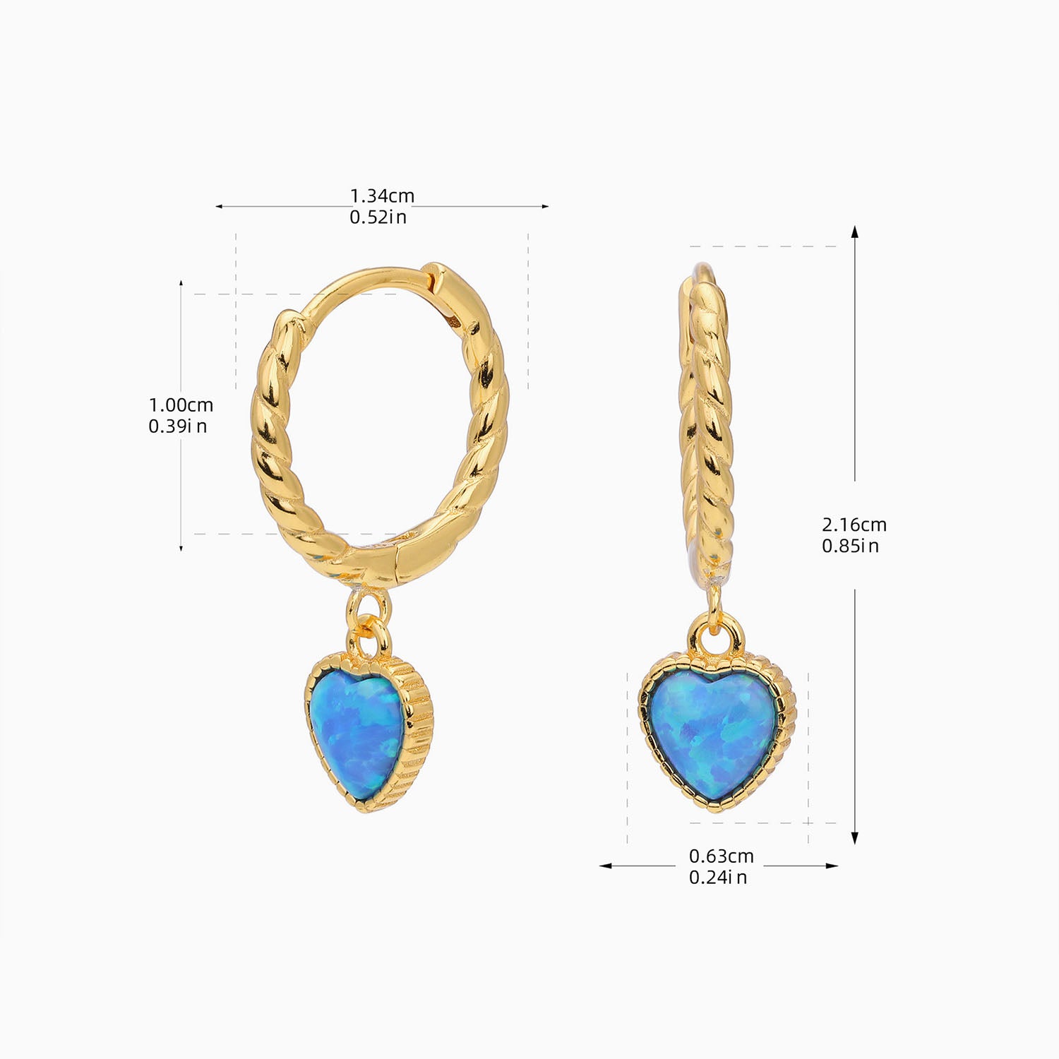 Opal Heart Twisted Drop Earrings - Gold