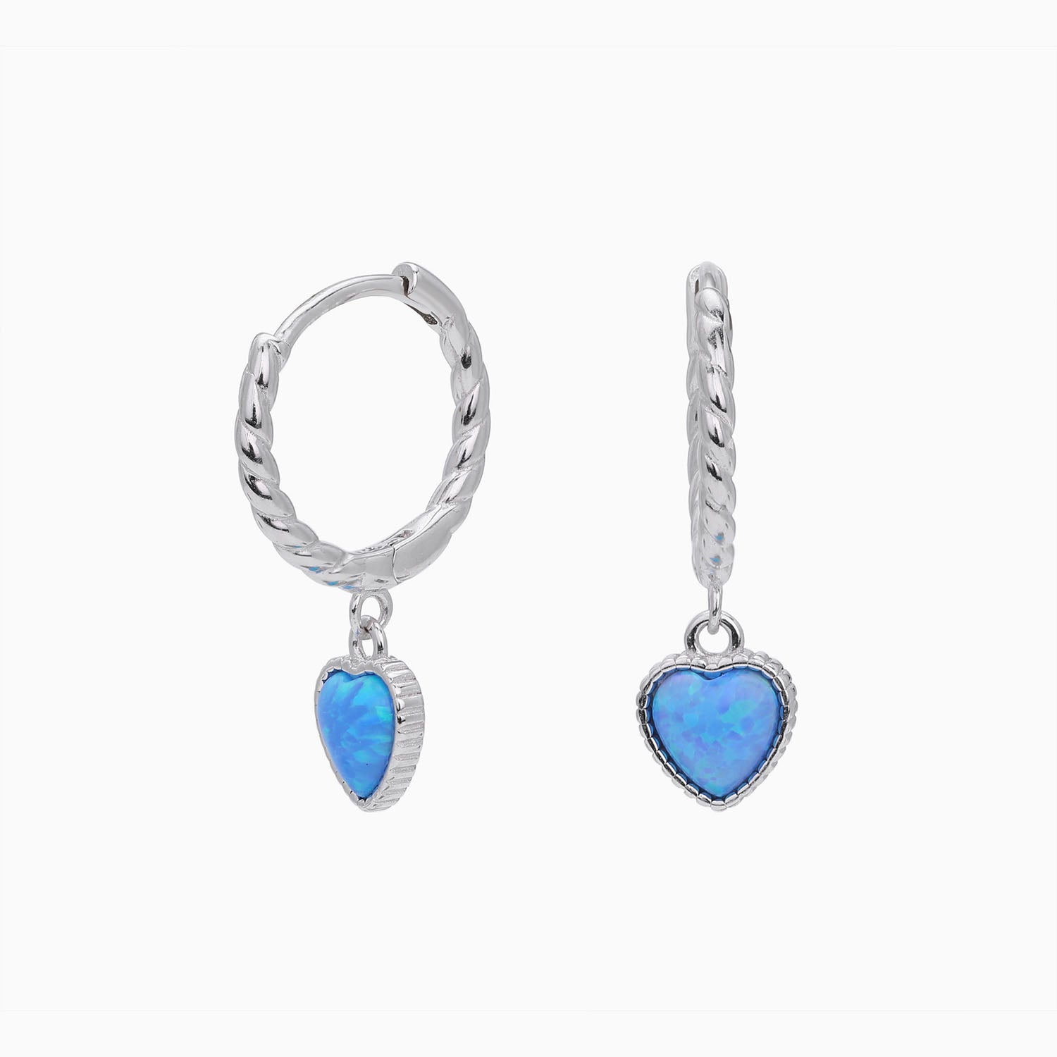 Opal Heart Twisted Drop Earrings - Silver
