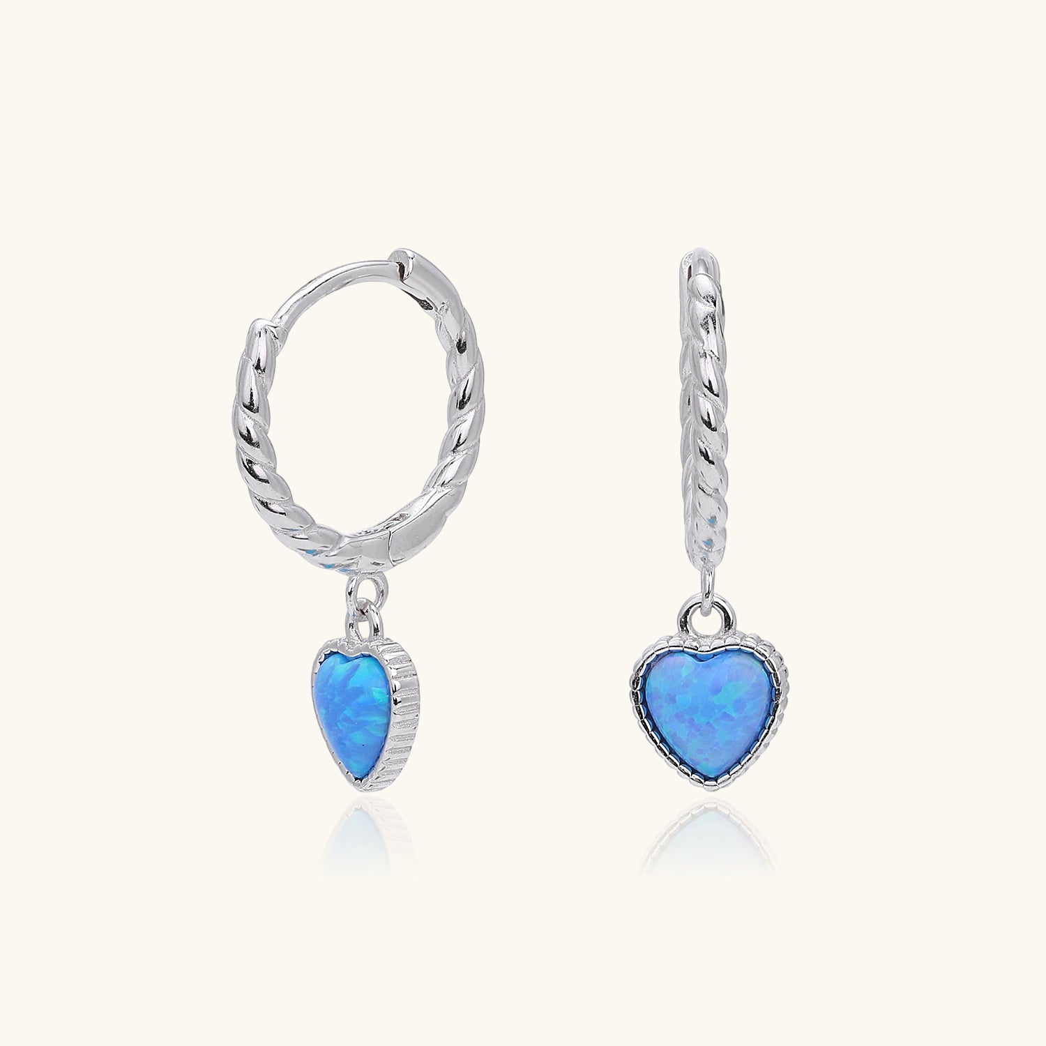 Opal Heart Twisted Drop Earrings - Silver