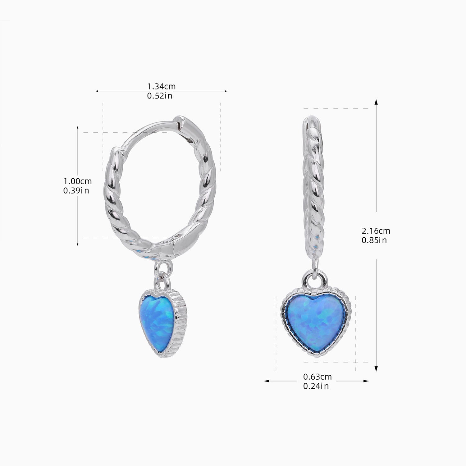 Opal Heart Twisted Drop Earrings - Silver