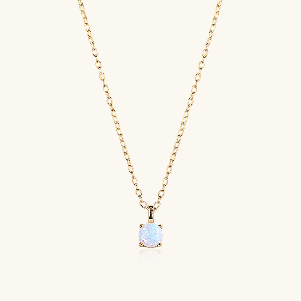 Opal Solitaire Pendant Necklace - Gold