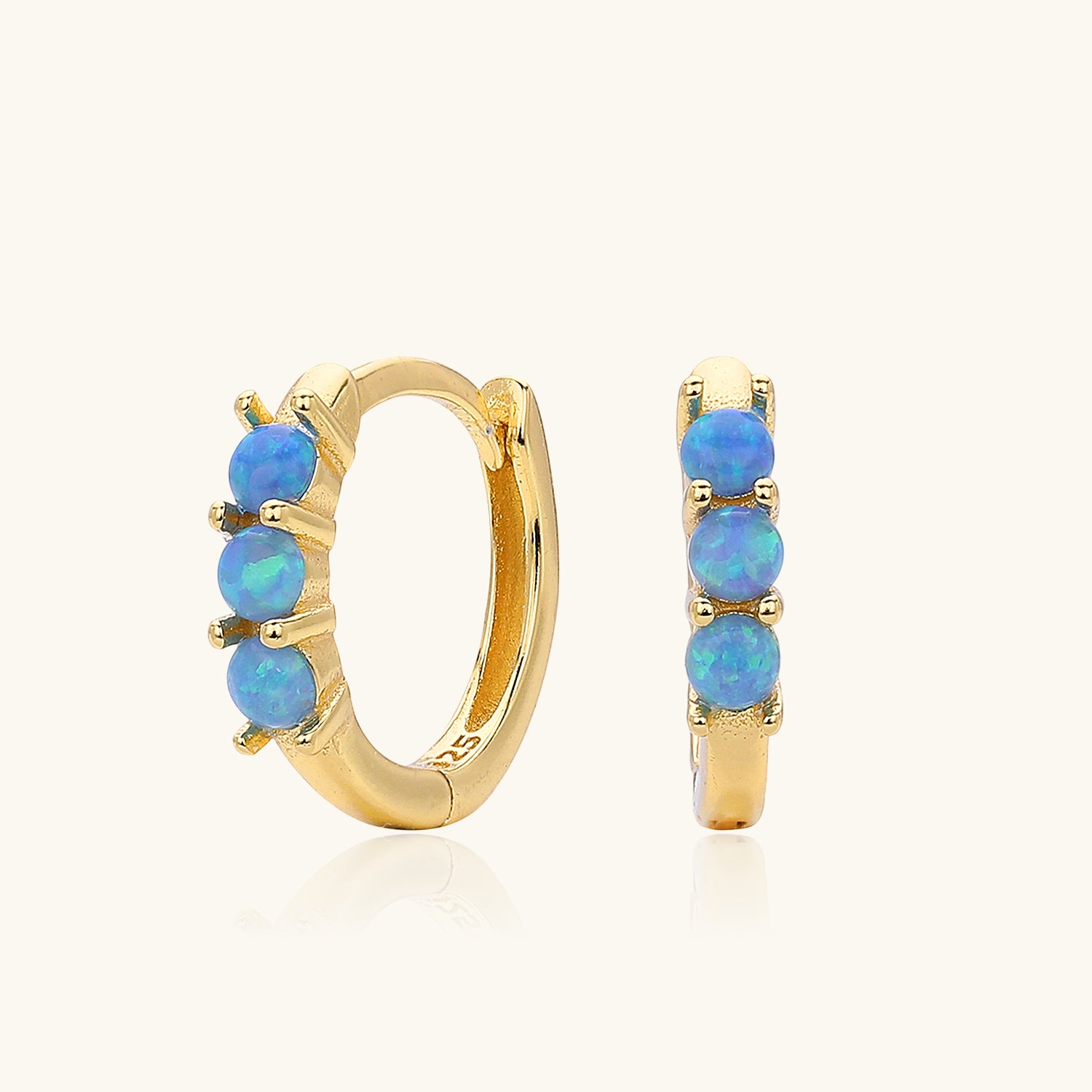Opal Three Stone Huggie Hoop Earrings - Gold