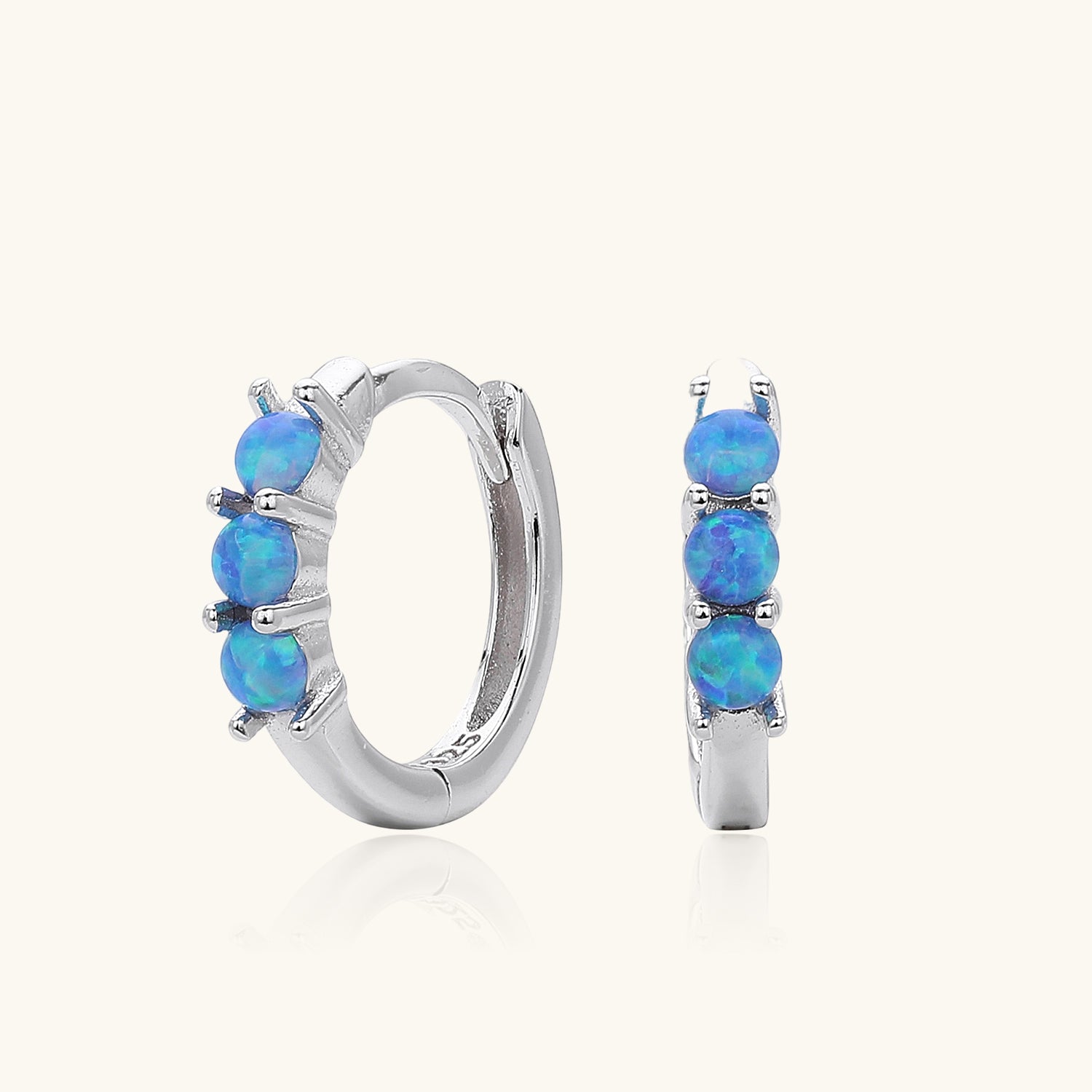 Opal Three Stone Huggie Hoop Earrings - Silver