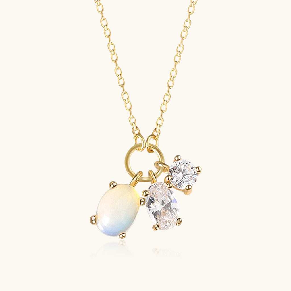 Opal Three Stone Pendant Necklace - Gold