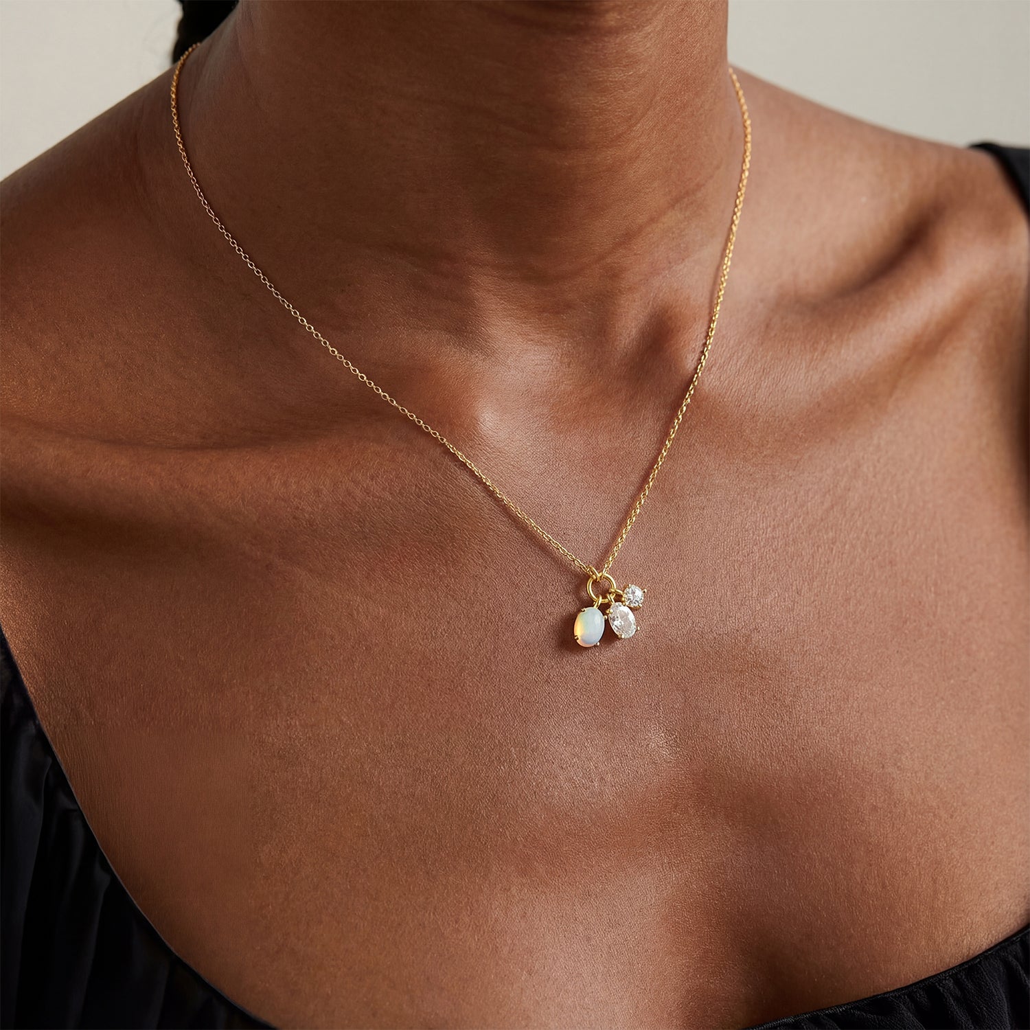 Opal Three Stone Pendant Necklace - Gold