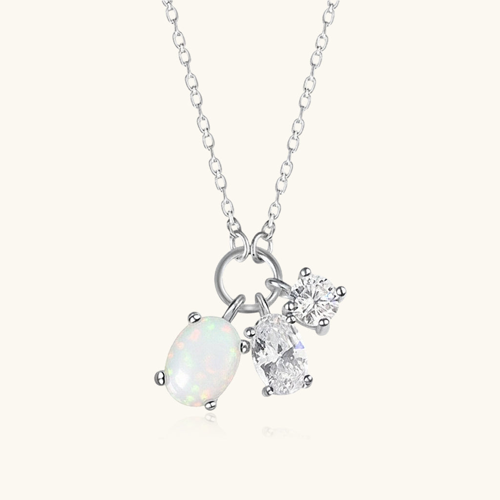 Opal Three Stone Pendant Necklace - Silver