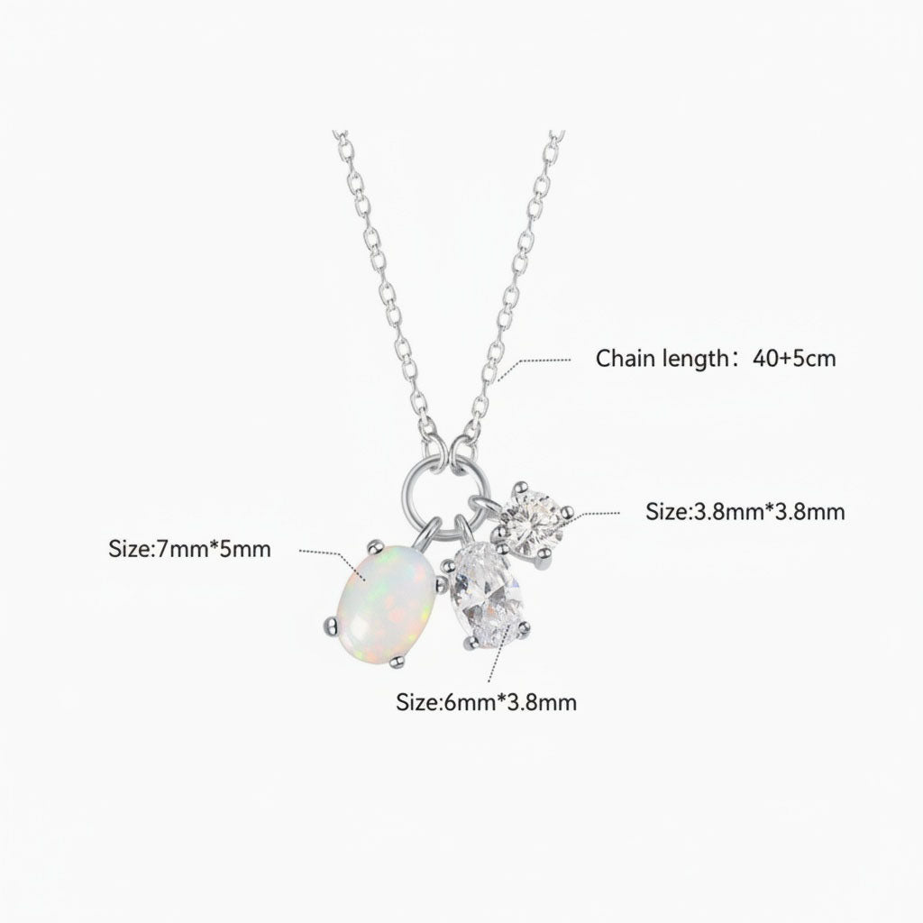 Opal Three Stone Pendant Necklace - Silver