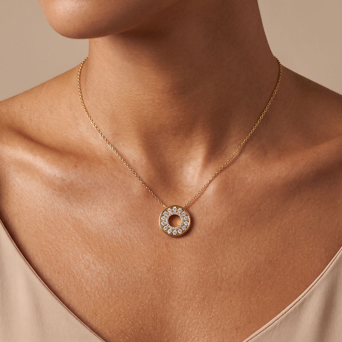 Open Circle Moissanite Pendant Necklace - Gold