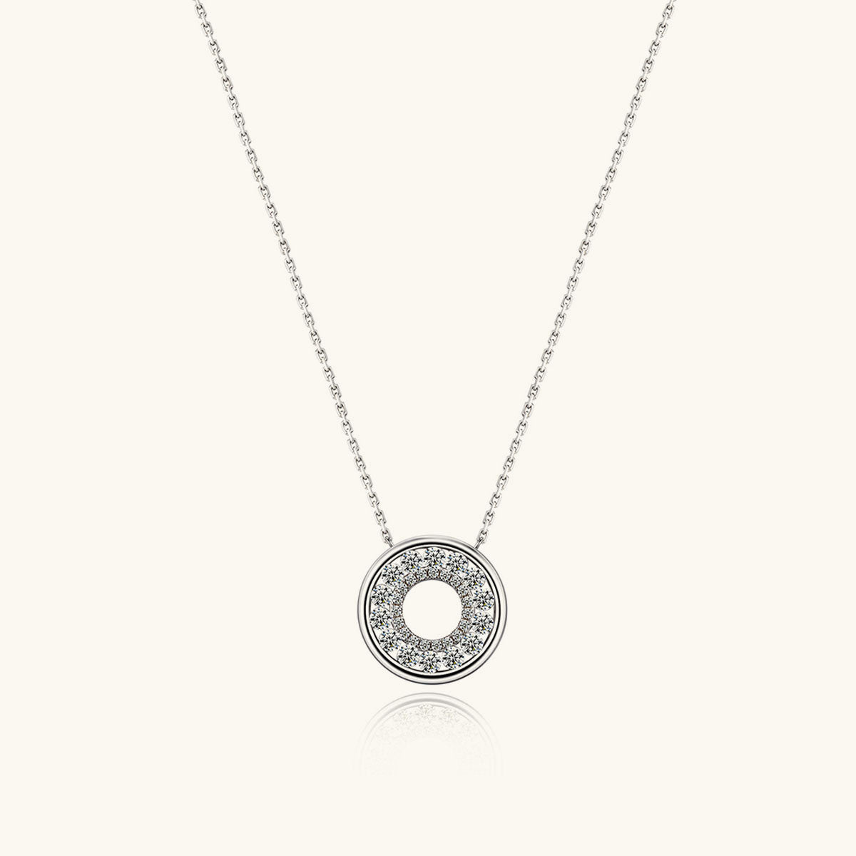 Open Circle Moissanite Pendant Necklace - Silver