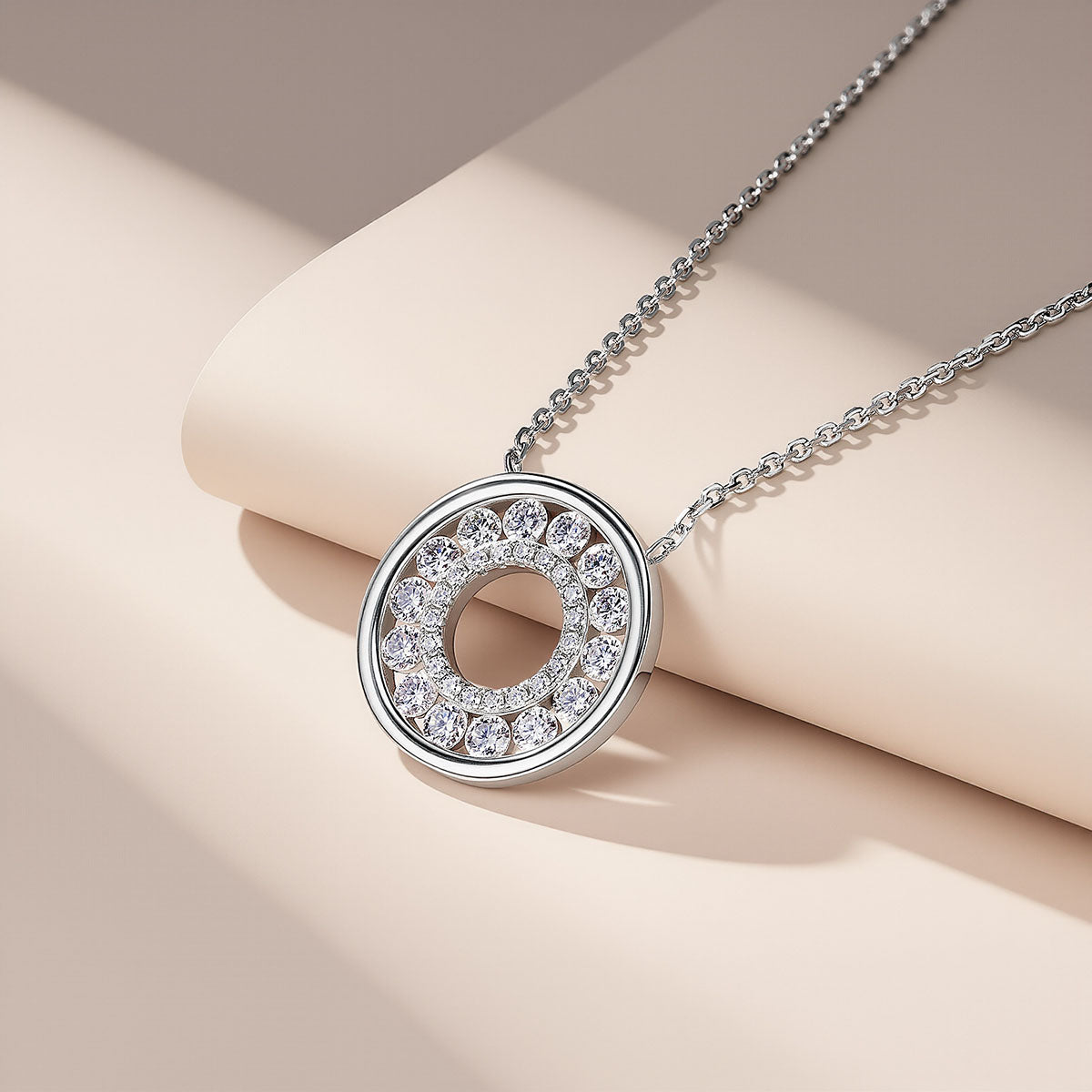 Open Circle Moissanite Pendant Necklace - Silver
