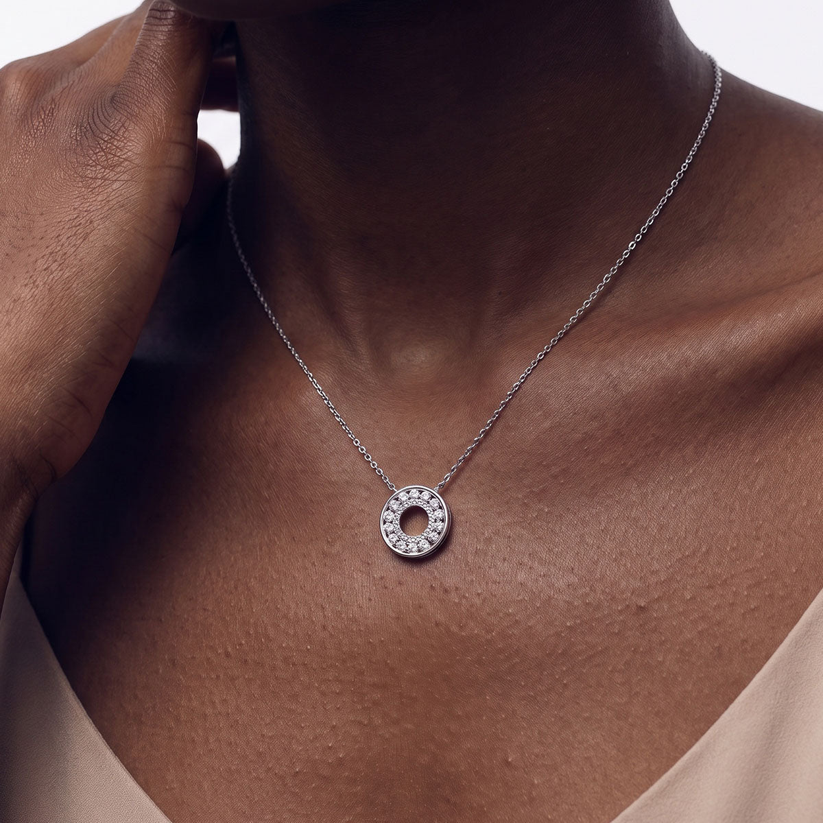 Open Circle Moissanite Pendant Necklace - Silver