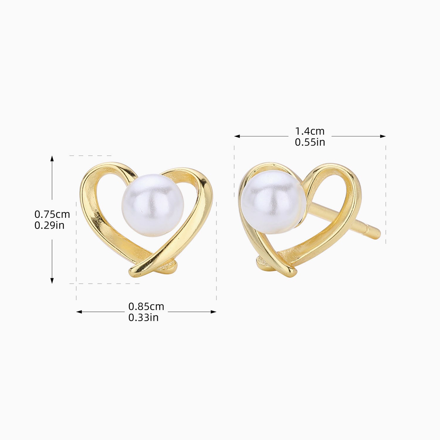 Open Heart Pearl Stud Earrings - Gold