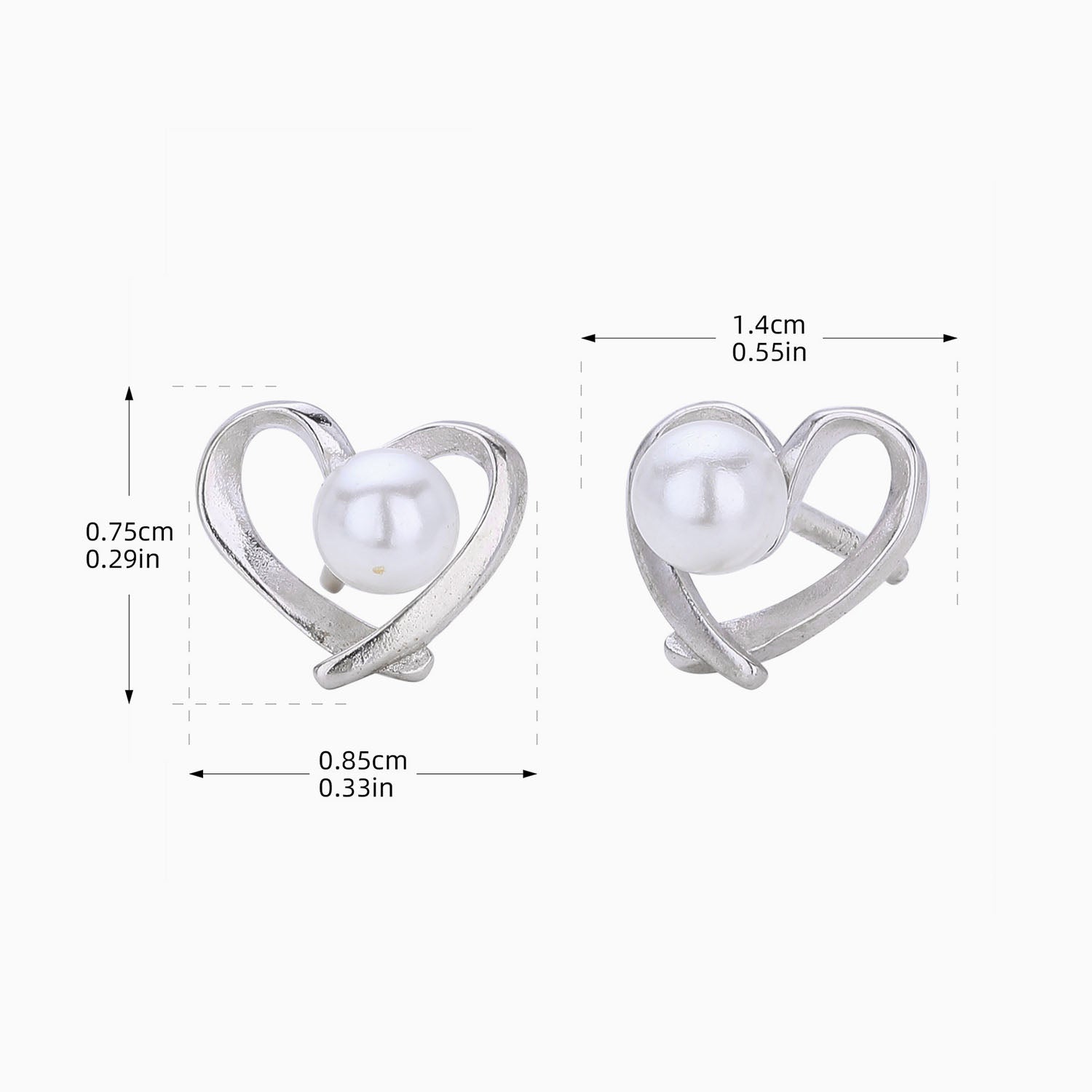 Open Heart Pearl Stud Earrings - Silver