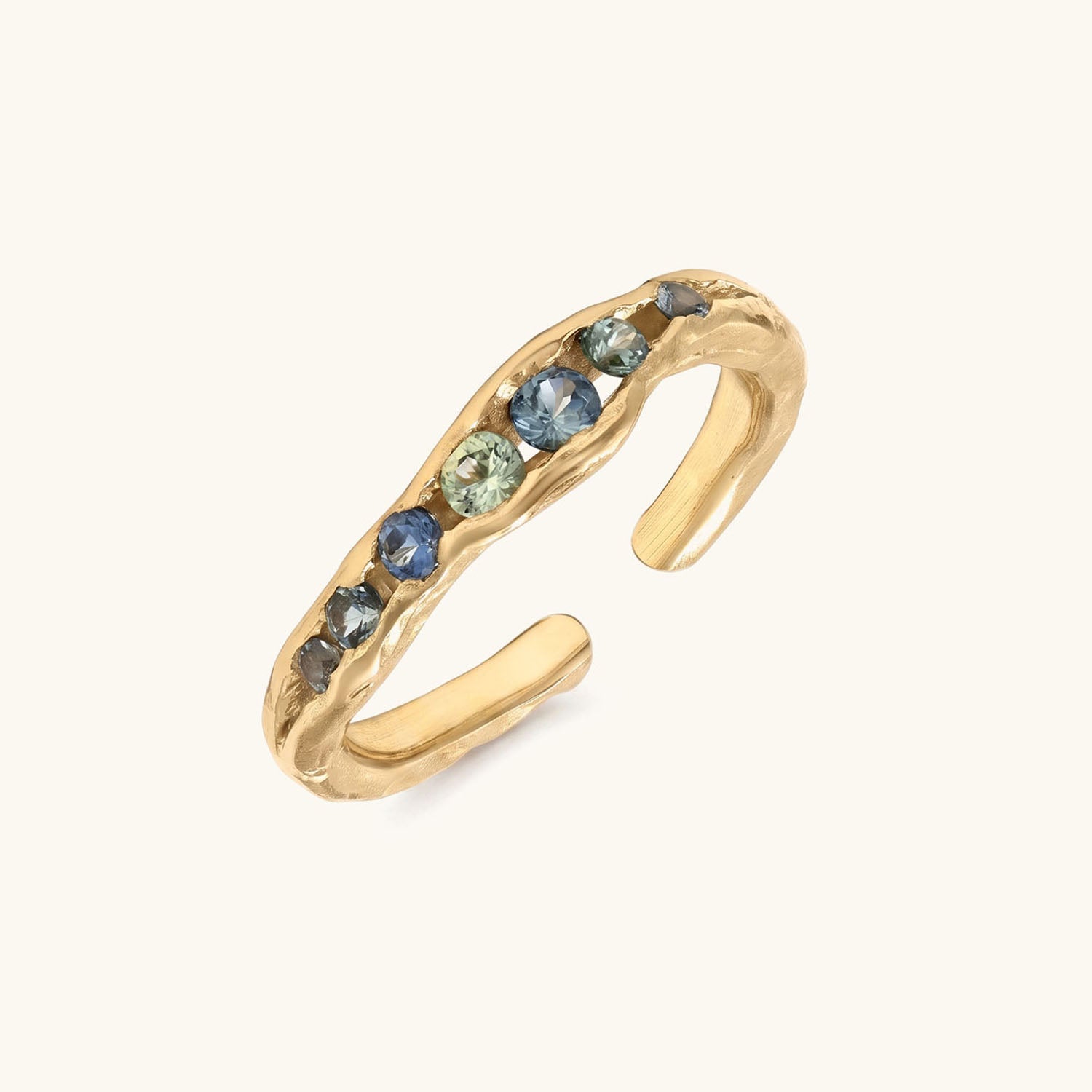 Organic Blue & Green Multi Stone Open Ring - Gold
