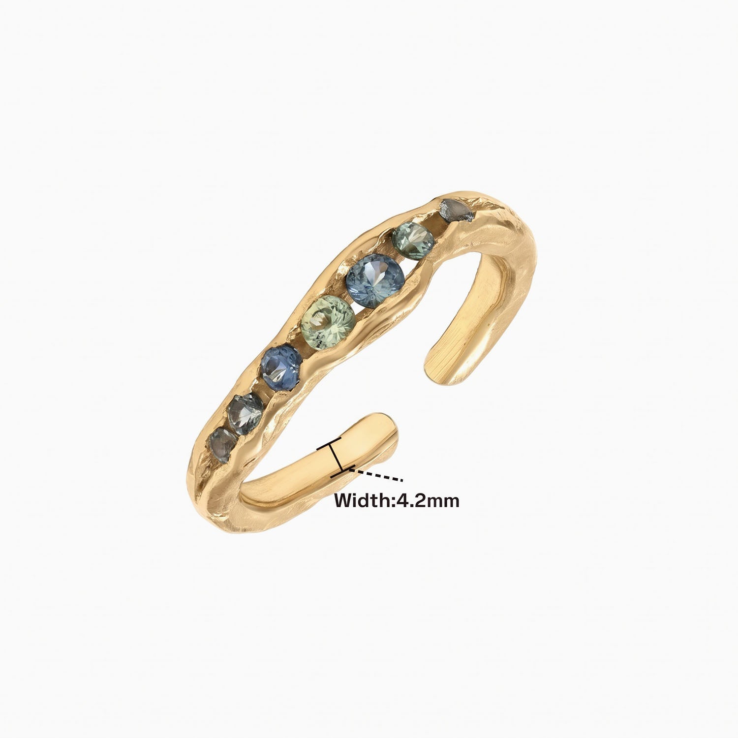 Organic Blue & Green Multi Stone Open Ring - Gold