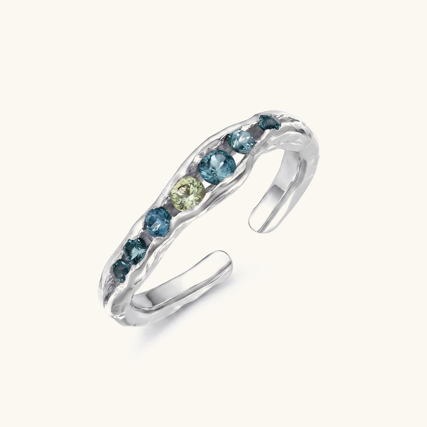 Organic Blue & Green Multi Stone Open Ring - Silver