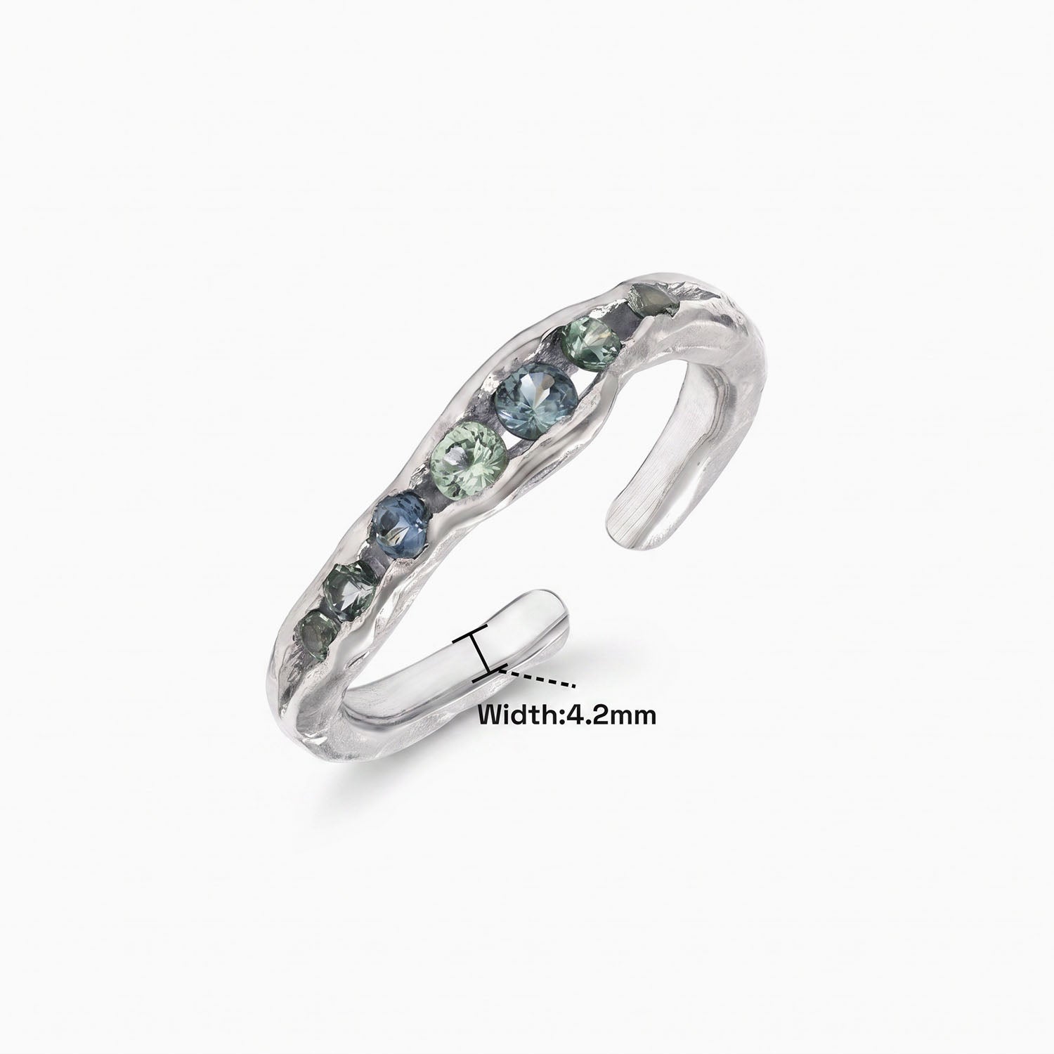 Organic Blue & Green Multi Stone Open Ring - Silver