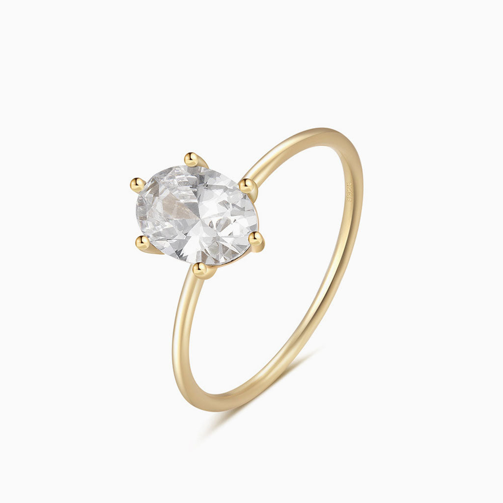 Oval Diamond Solitaire Ring - Gold
