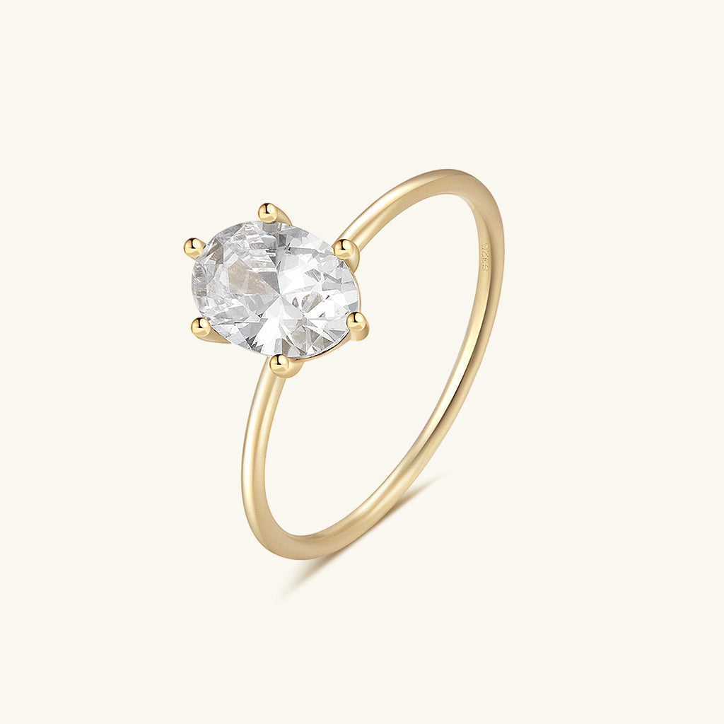 Oval Diamond Solitaire Ring - Gold