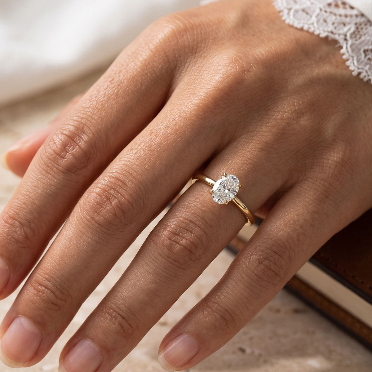 Oval Moissanite Solitaire Ring - Gold
