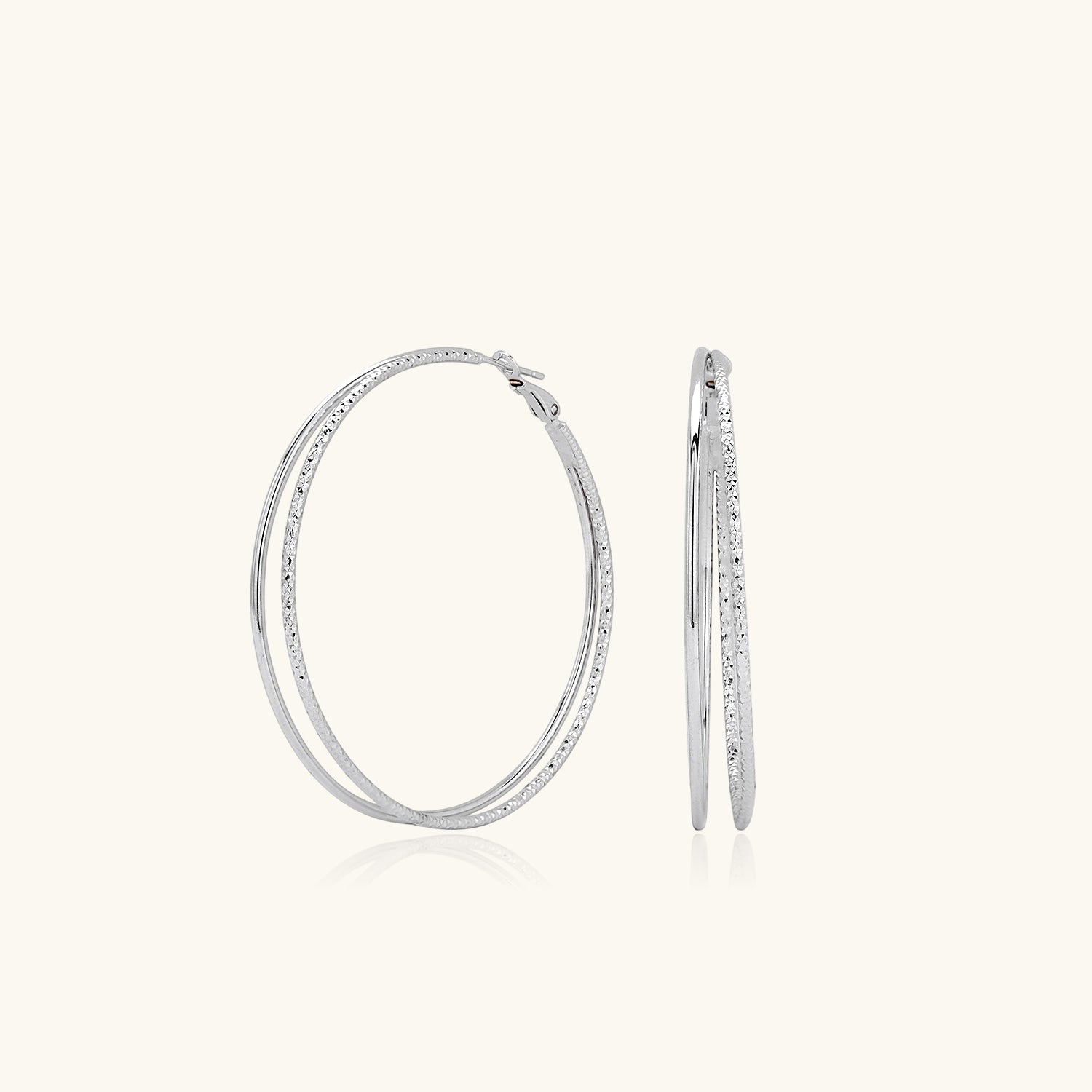 Oversized Double Wire Hoop Earrings - Silver