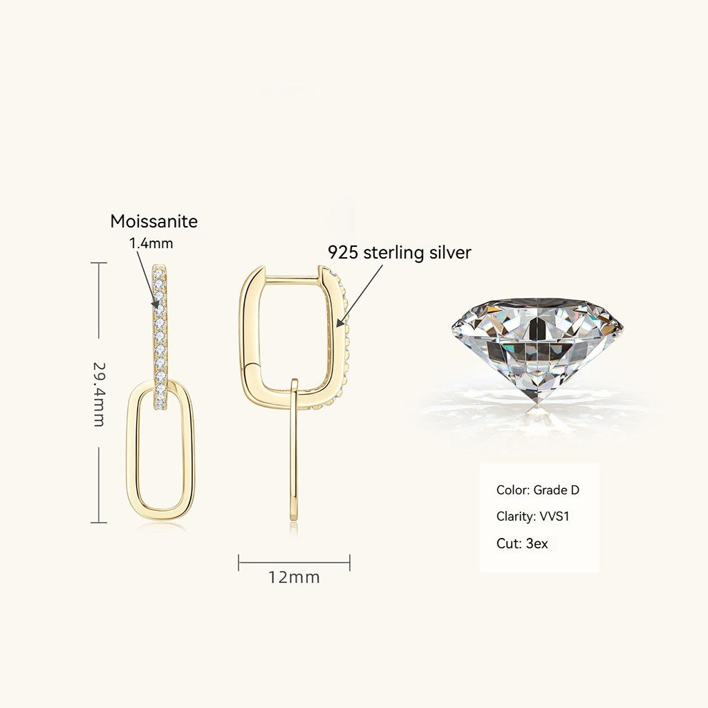 Paperclip Link Moissanite Drop Earrings - Gold