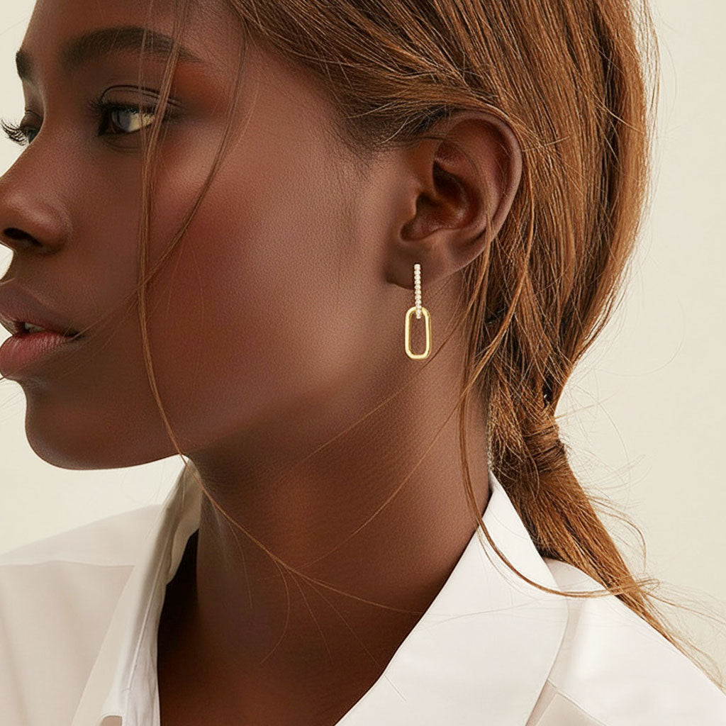 Paperclip Link Moissanite Drop Earrings - Gold