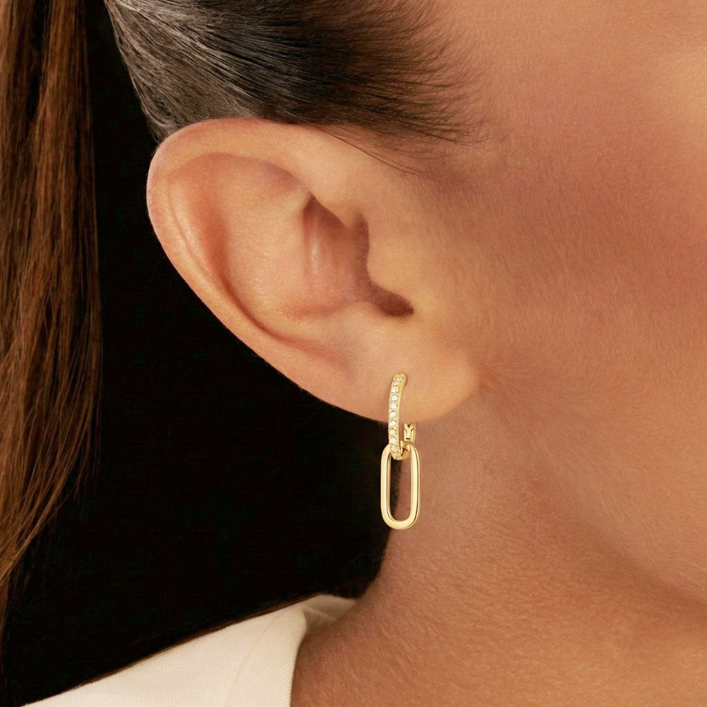 Paperclip Link Moissanite Drop Earrings - Gold
