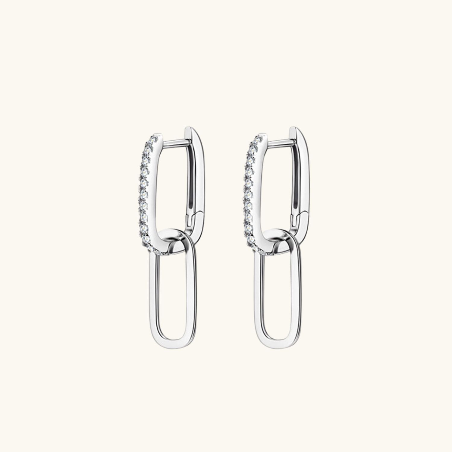 Paperclip Link Moissanite Drop Earrings - Silver