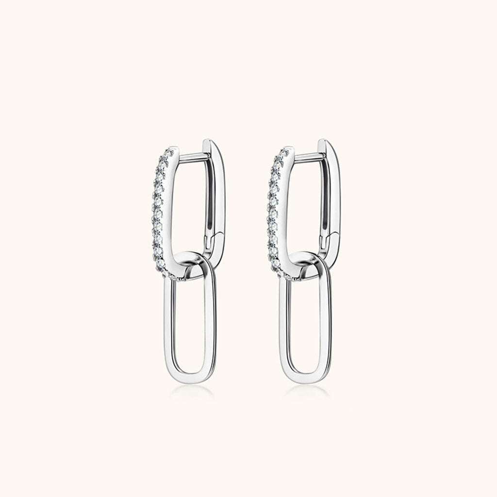 Paperclip Link Moissanite Drop Earrings - Silver