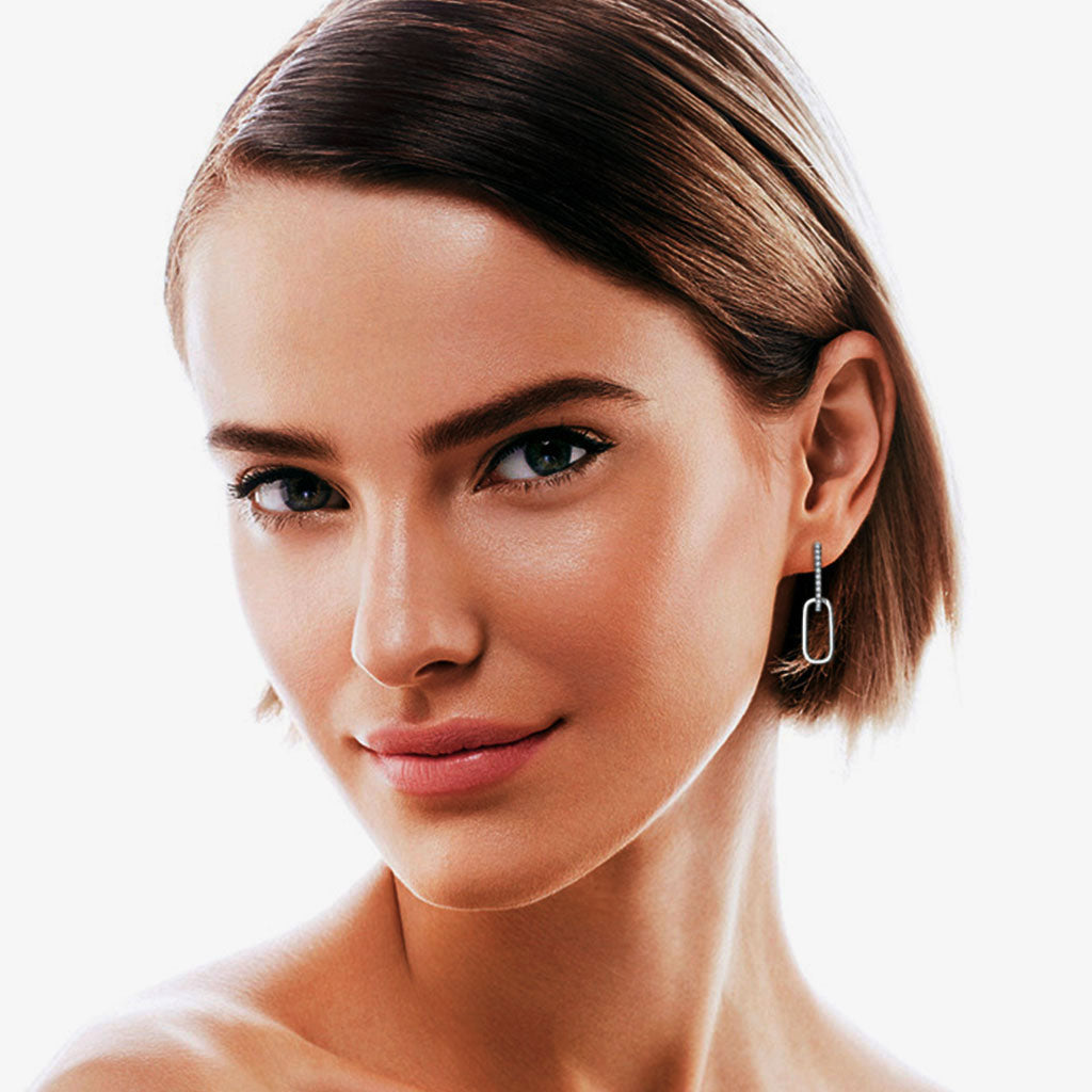 Paperclip Link Moissanite Drop Earrings - Silver