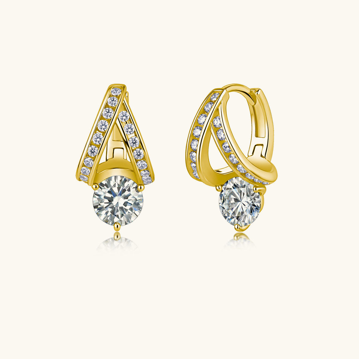 Pavé Crossover Moissanite Drop Earrings - Gold