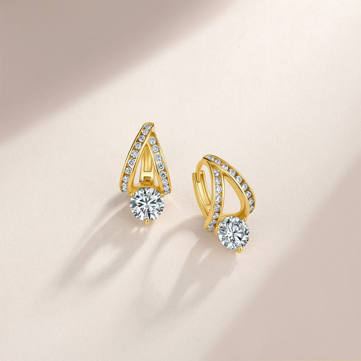 Pavé Crossover Moissanite Drop Earrings - Gold