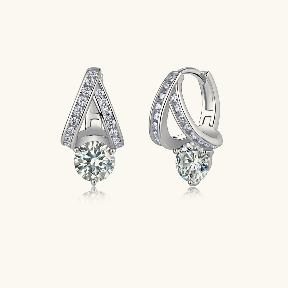 Pavé Crossover Moissanite Drop Earrings - Silver