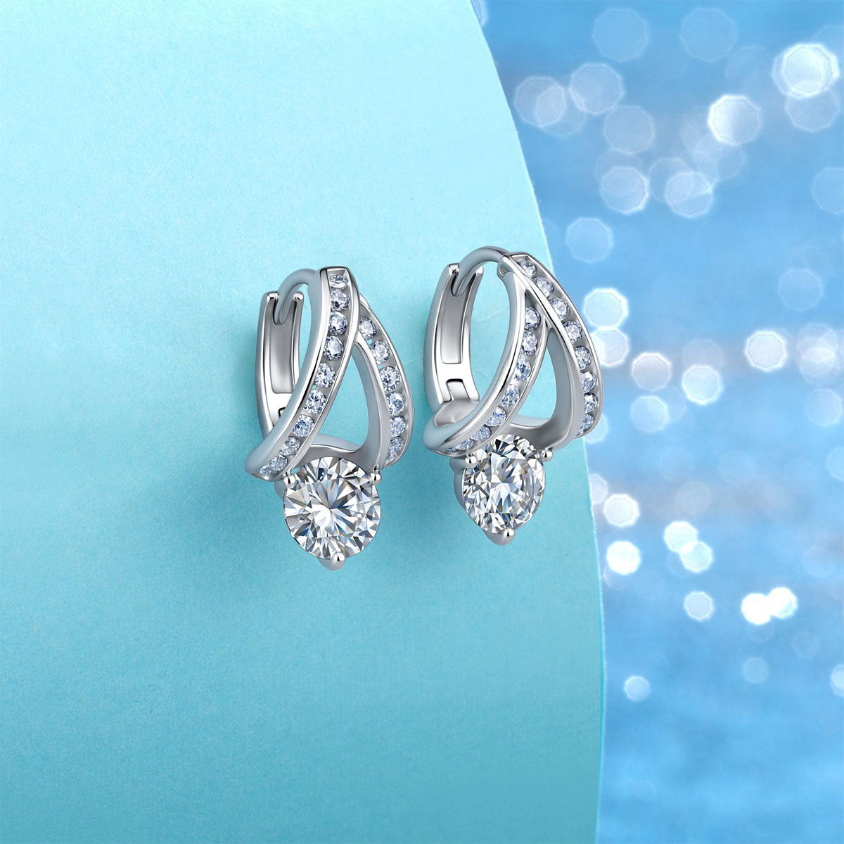Pavé Crossover Moissanite Drop Earrings - Silver