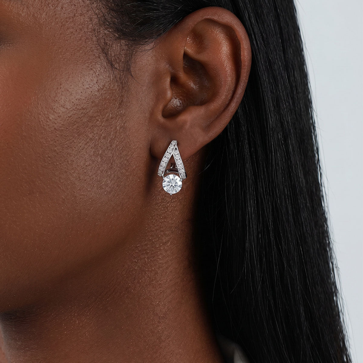 Pavé Crossover Moissanite Drop Earrings - Silver