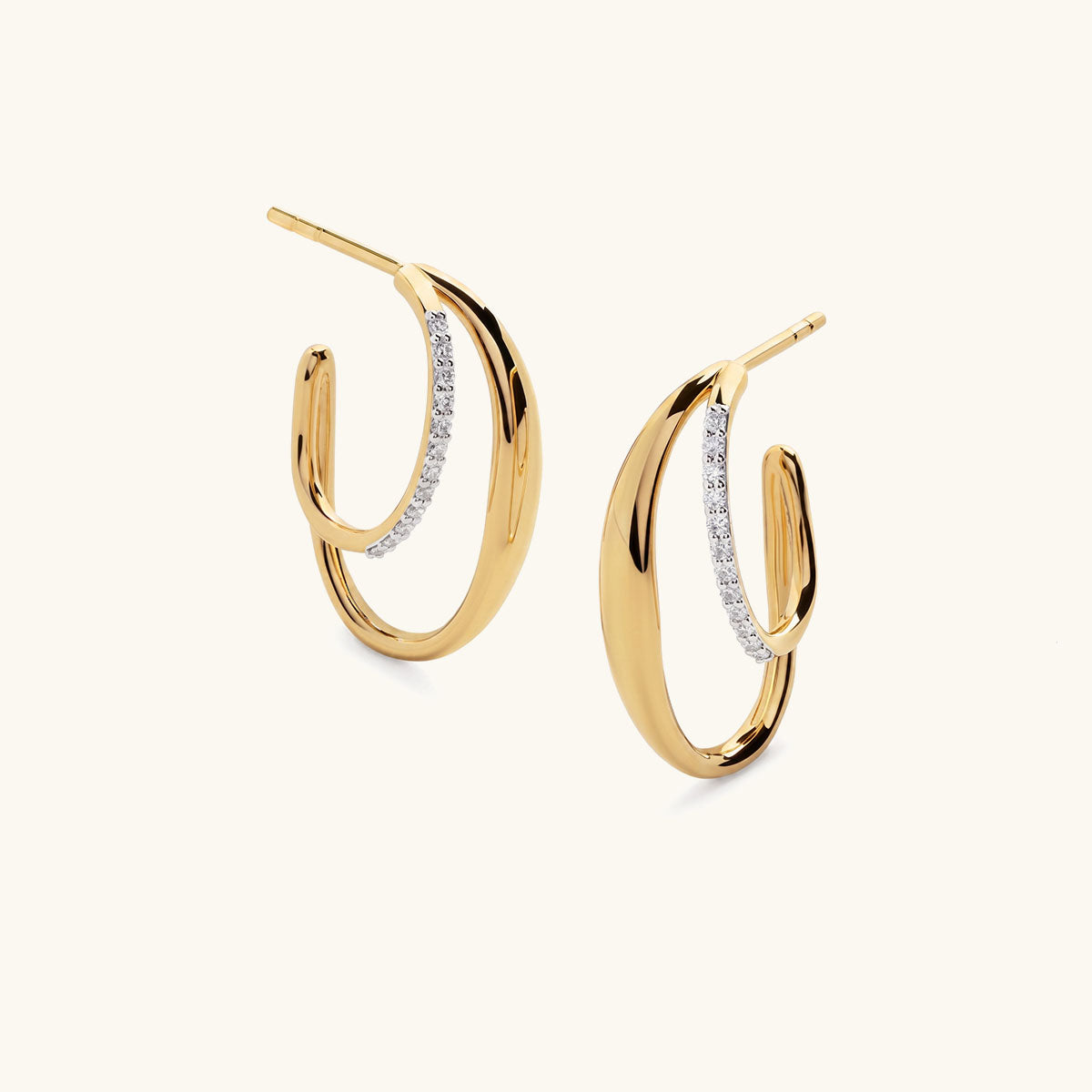 Pavé Double Hoop Illusion Earrings - Gold