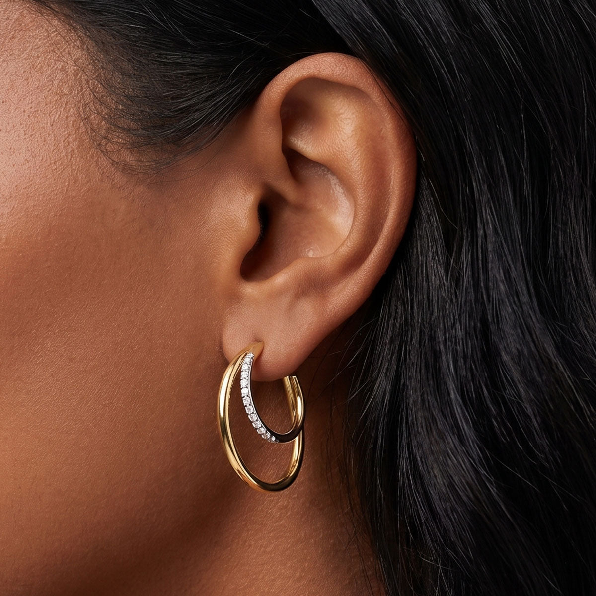 Pavé Double Hoop Illusion Earrings - Gold