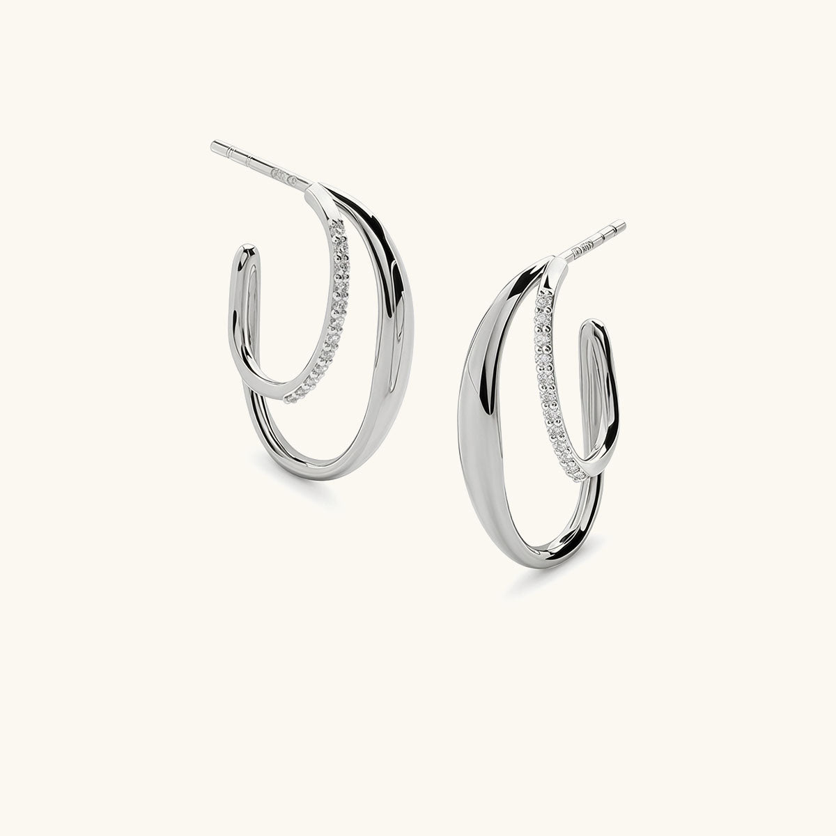 Pavé Double Hoop Illusion Earrings - Silver